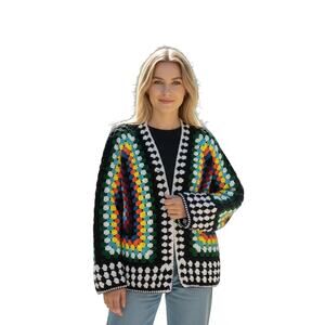 Handmade‎ Crochet Bright Vibrant Hexi Cardigan Boho Festival  Fits S to L (3003)